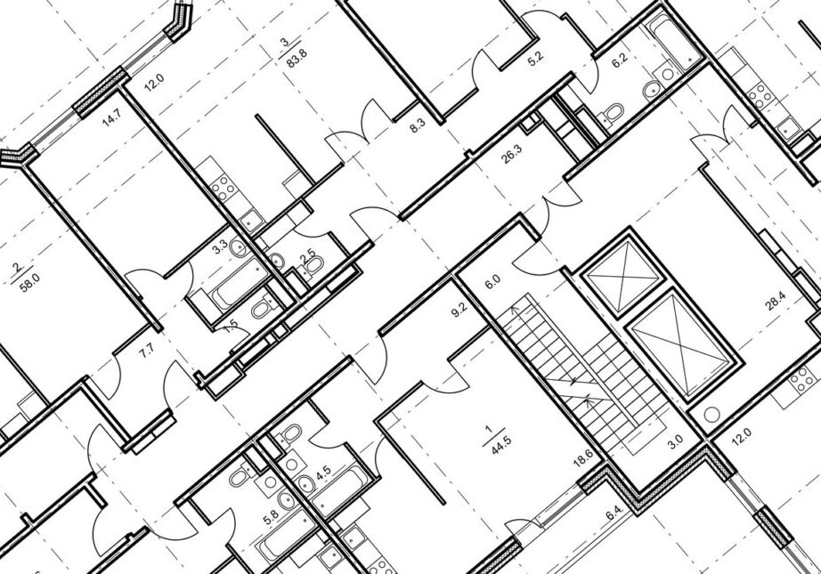 Architectural background. Part of architectural project, architectural plan of the apartment. Blue and white vector illustration EPS10